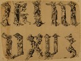 Anonimo copista del Maestro E.S. - Alfabeto gotico  antropomorfo, lettere e, f, g, h/ q, r, s, t